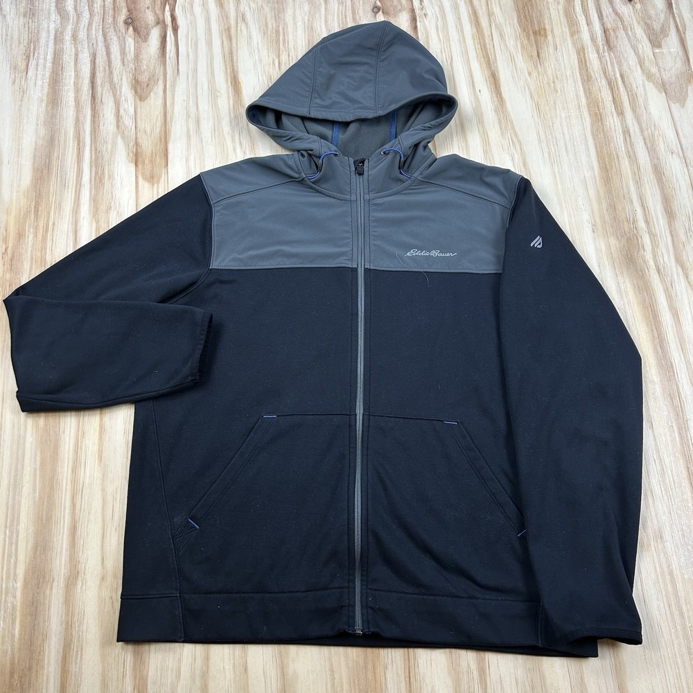 Eddie Bauer Travex Men's Full Zip Hooded Jacket Large Black Gray Outdoor